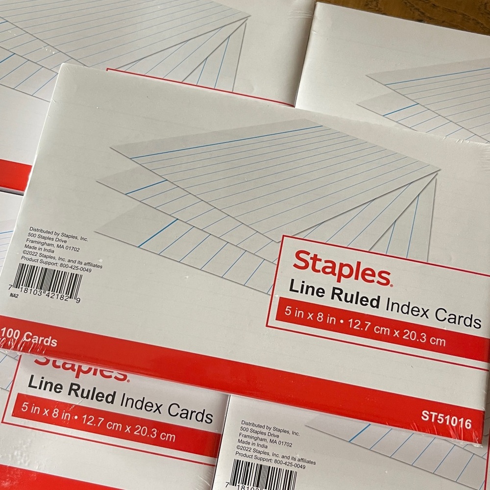 500 Staples 5x8 Line Ruled Index Cards